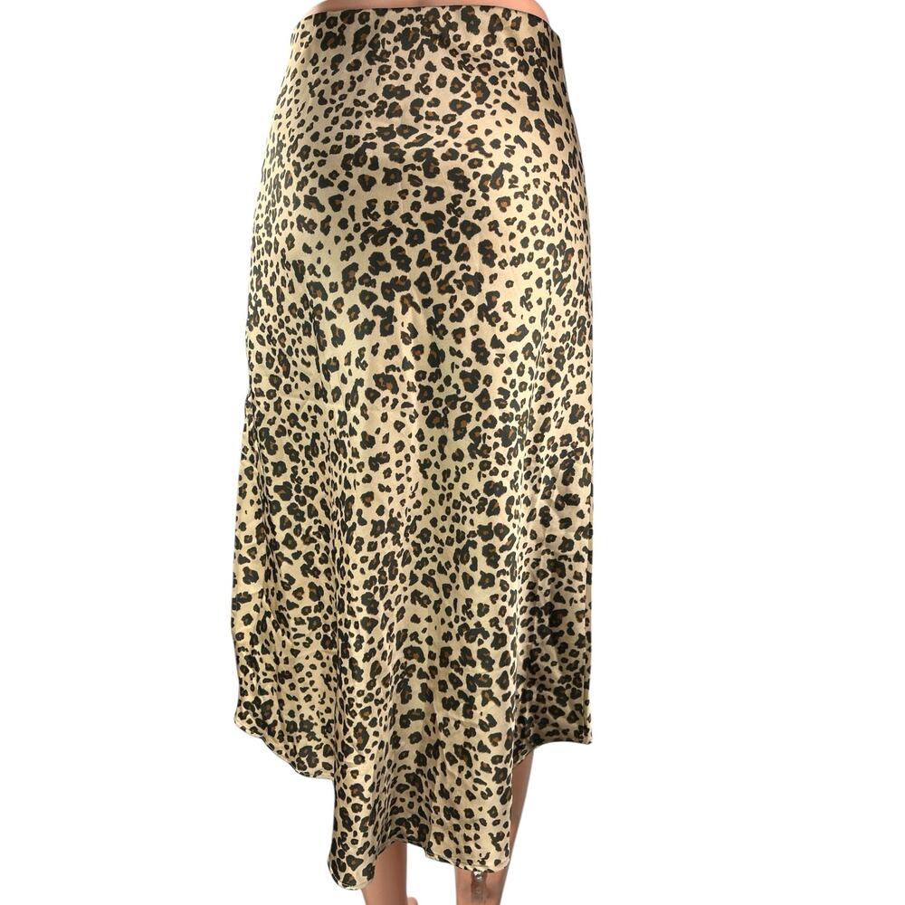 Abercrombie & Fitch Beige Black Silk Satin Leopard Slit Slip Midi Skirt Size XS - Picture 3 of 6